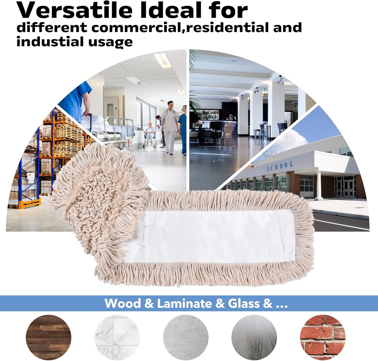 Matthew Cleaning 36'' Cotton Dust Mop Refill Washable Thick Tufted Replacement Heads for Residential & Commercial Use Fit All 36'' Dust Mop Frames, Hardwood, Laminate, Concrete Floors 6 Pack