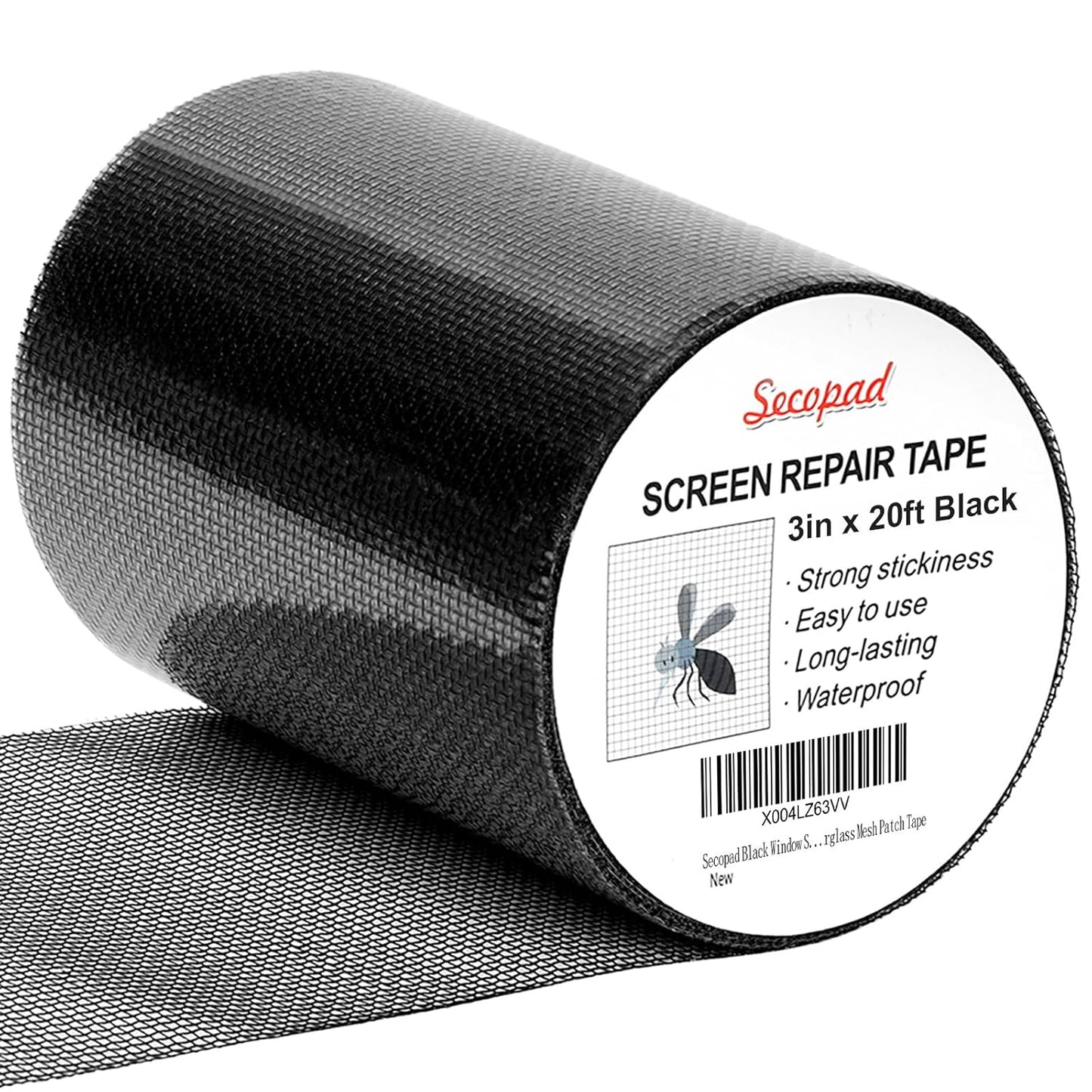 Black Window Screen Repair Tape, 3IN x 20FT (240IN) Screen Repair Kit for Windows or Doors, Strong Adhesive Fiberglass Mesh Patch Tape
