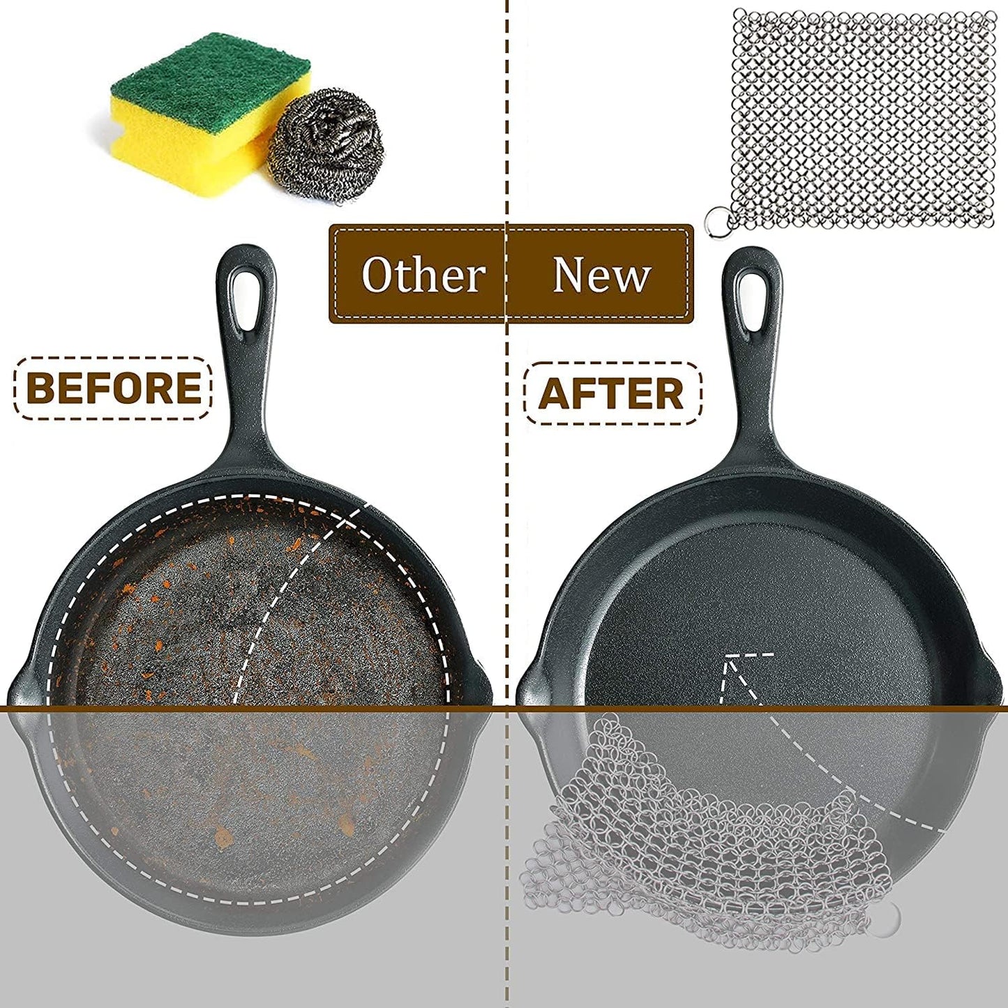 Scrubber Chainmail - Cleaner for Cast Iron Stainless Steel Anodized Cookware Scraper Cleaning Dutch Ovens Scourer for All Types of Skillet Griddles Cast Iron Pans Pots Grills & Dutch Ovens by Krisp