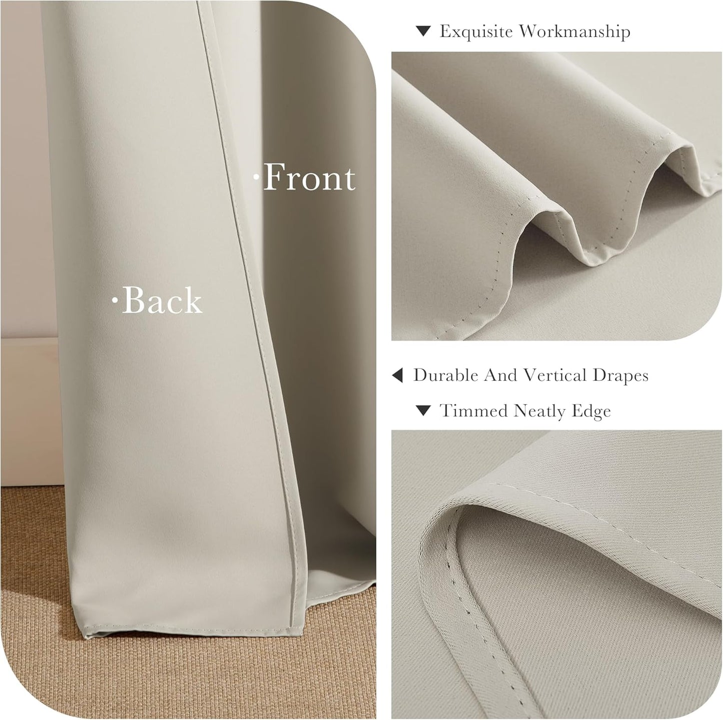 PONY DANCE Cream Blackout Curtains 45 inch Length 2 Panel Set- Thermal Insulated Grommet Curtain Panels for Kitchen/Bedroom/RV Camper Closet Basement, 42 by 45 Inches Long