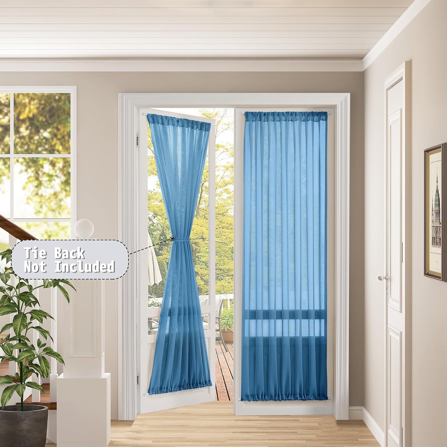 Tollpiz Sheer Door Curtain Closet Linen Textured Curtains Sheer Doorway Light Filtering Voile Patio Glass Door Rod Pocket Curtain French Door, 54 x 72 inches Long, Classic Blue, Set of 1 Panel