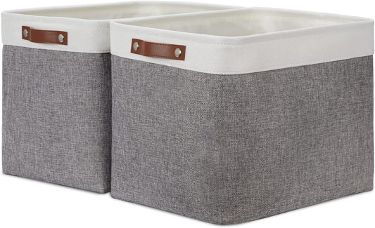 DULLEMELO Storage Baskets Large 16"x12"x12" Rectangular Storage Bins Baskets for Organizing [2 Pack] Fabric Collapsible Storage Organizer for Home,Office,Closet,Clothes,Toys (White&Grey)
