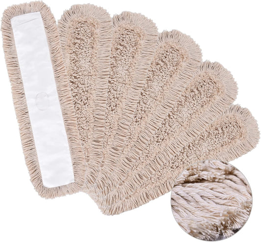 Matthew Cleaning 24'' Cotton Dust Mop Refill Washable Thick Tufted Replacement Heads for Residential & Commercial Use Fit All 24'' Dust Mop Frames, Hardwood, Laminate, Concrete Floors 6 Pack