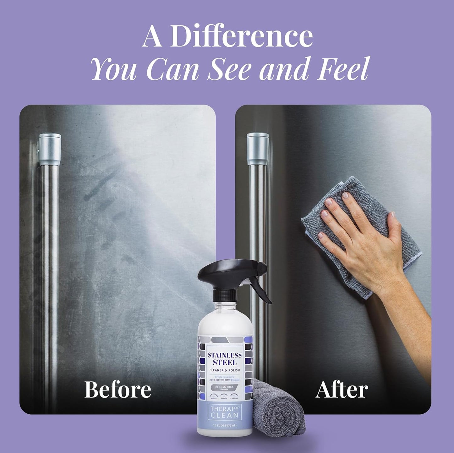 Therapy Stainless Steel Cleaner and Polish 100% USDA Biobased, Fingerprint and Residue Remover, Lavender Essential Oil Scent, Sink Cleaner, Grill Spray