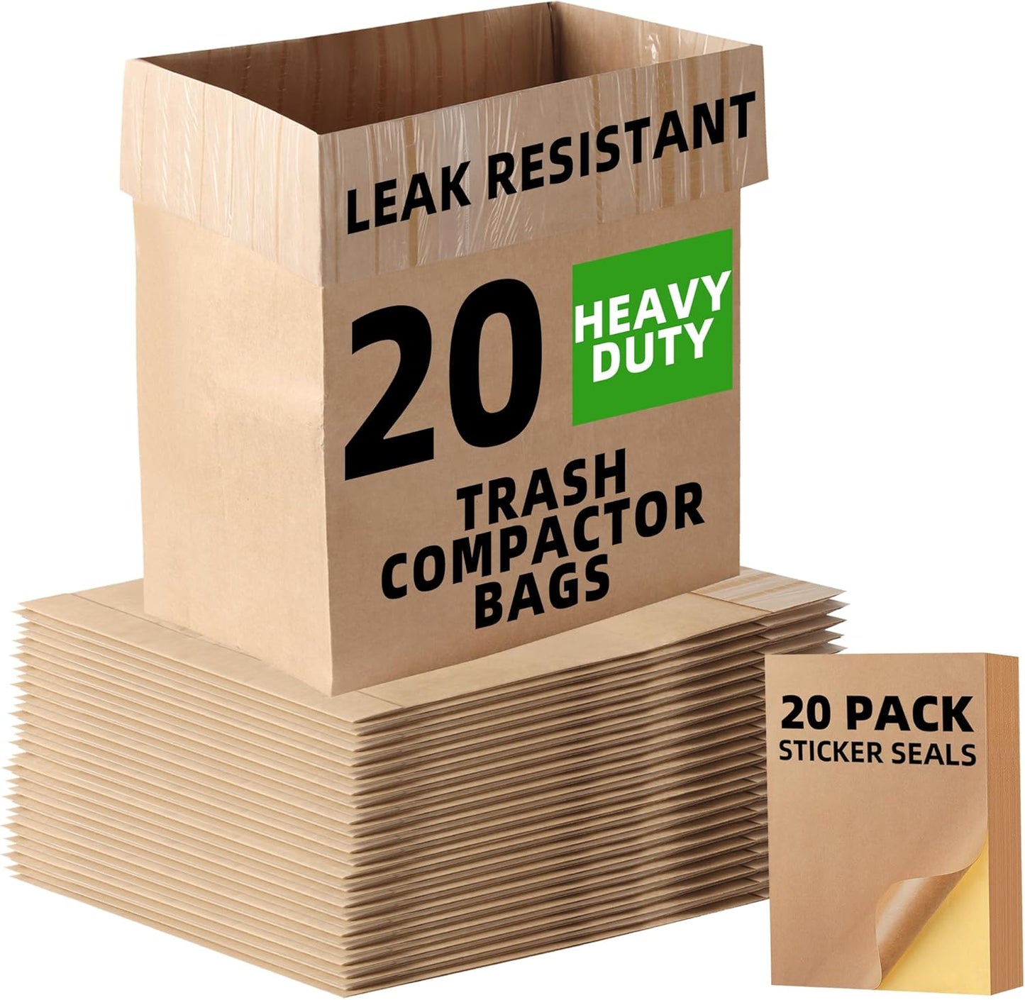 (20-Pack) Calvana Super Strong Compactor Bags, Heavy-Duty Kitchen Paper Trash Bags with Leak Proof Plastic Liner, Fits GE Model Compactors with Rectangular Containers, Includes 20 Sticker Seals