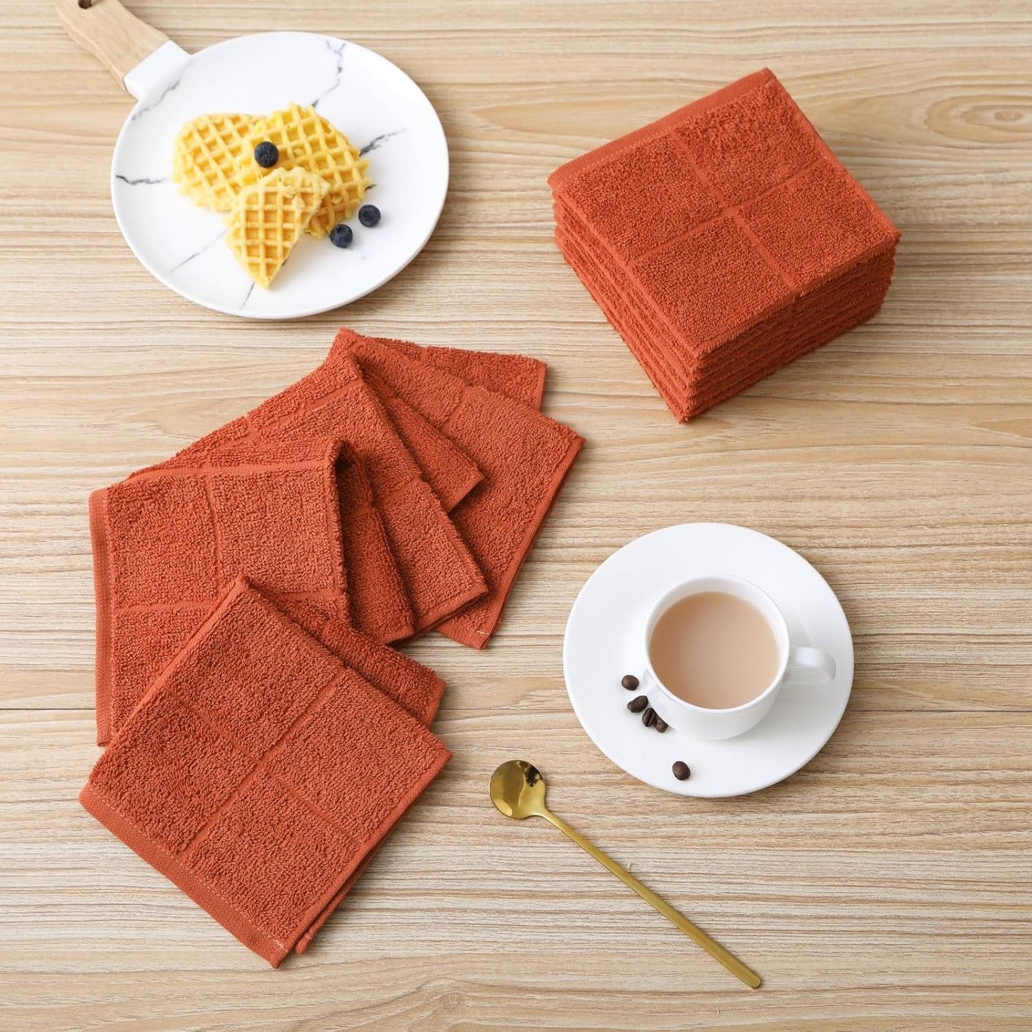 Glynniss Kitchen Dish Cloths Highly Absorbent Dish Rags 100% Cotton Wash Cloths for Washing Dishes (Rust, 24)