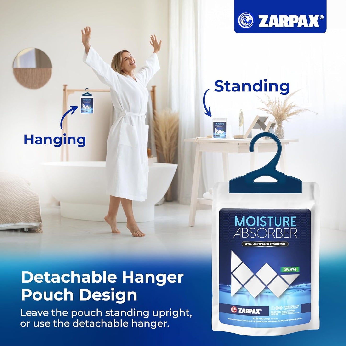 Moisture Absorber Sachets Activated Charcoal 7.5 oz/212g - Remove Excess Moisture In Air & Odor - Desiccant Dehumidifier for Closet, Drawer, Storage - Dampness & Humidity Control - Set of 20