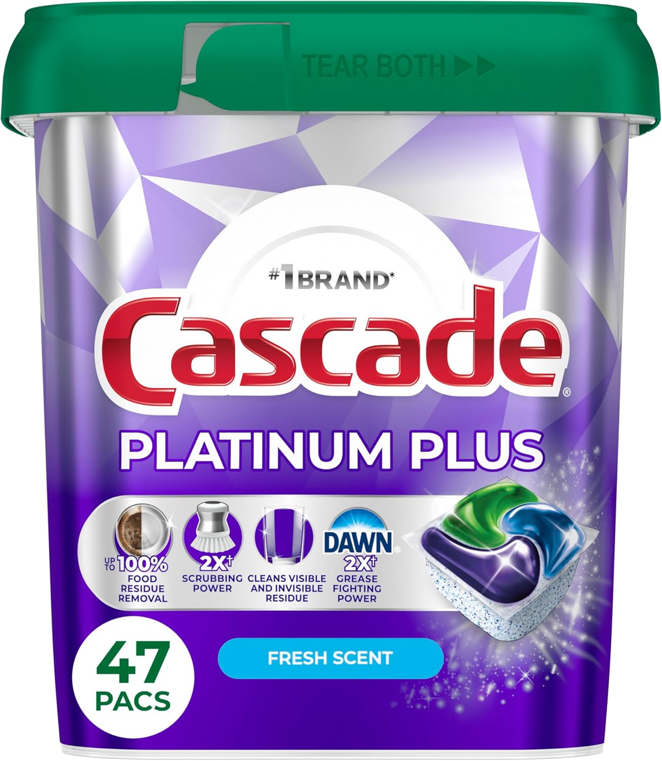 Cascade Platinum Plus Dishwasher Pods, Dishwasher Detergent, Dish Detergent Soap, Fresh, 47 Count
