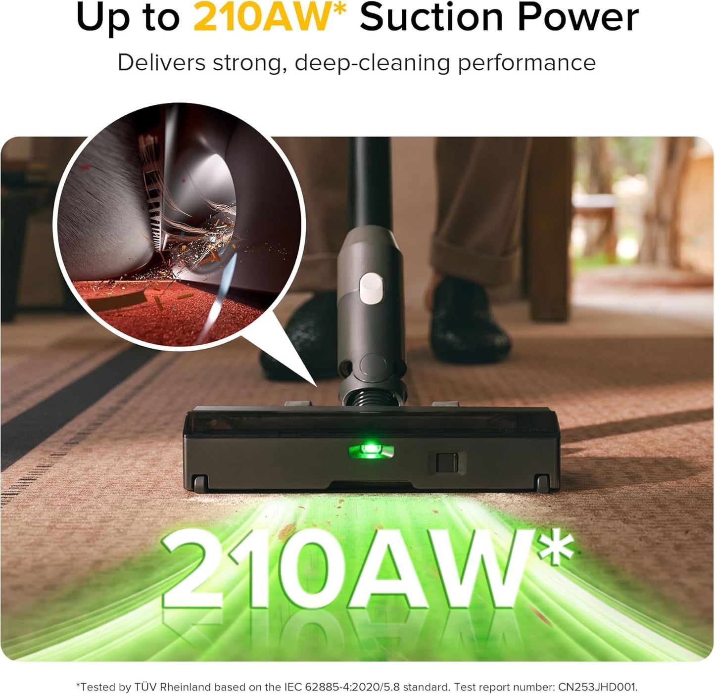 roborock H60 Ultra Cordless Stick Vacuum Cleaner, Upgraded 210AW Suction Stick Vacuum with 90-Min Runtime, 90° Bendable Tube, LED Dust Detection, Vacuum Cleaners for Carpets, Hard Floors & Pet Hair