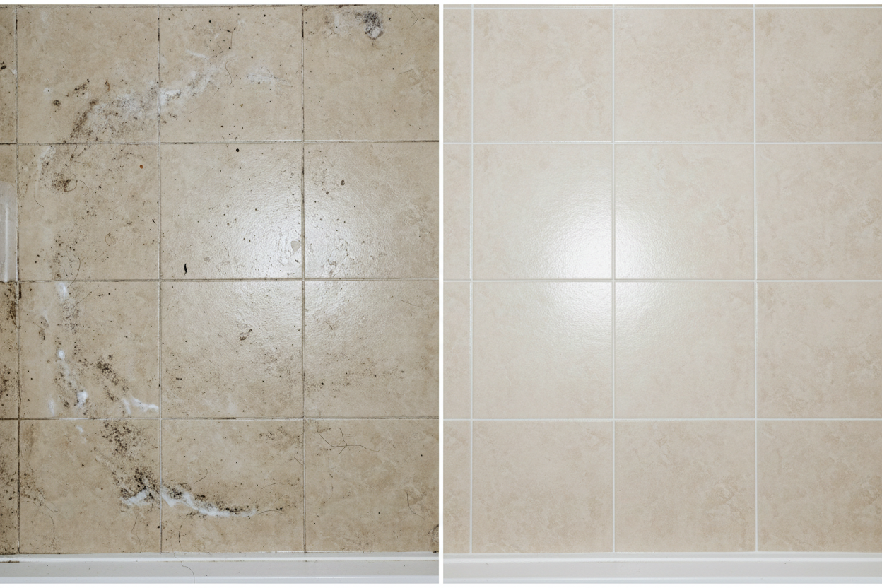 욕실 바닥 청소 전후 비교