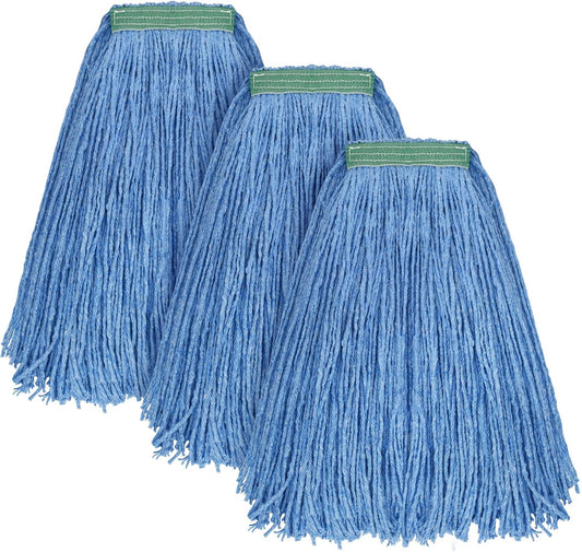 Matthew Cleaning 16oz 3Pack Cotton Floor Mop,Cotton Looped-Open String Heavy Duty String Refills, Universal Headband Blend ,Mop Head Replacement for Home, Industrial and Commercial Use(Blue)