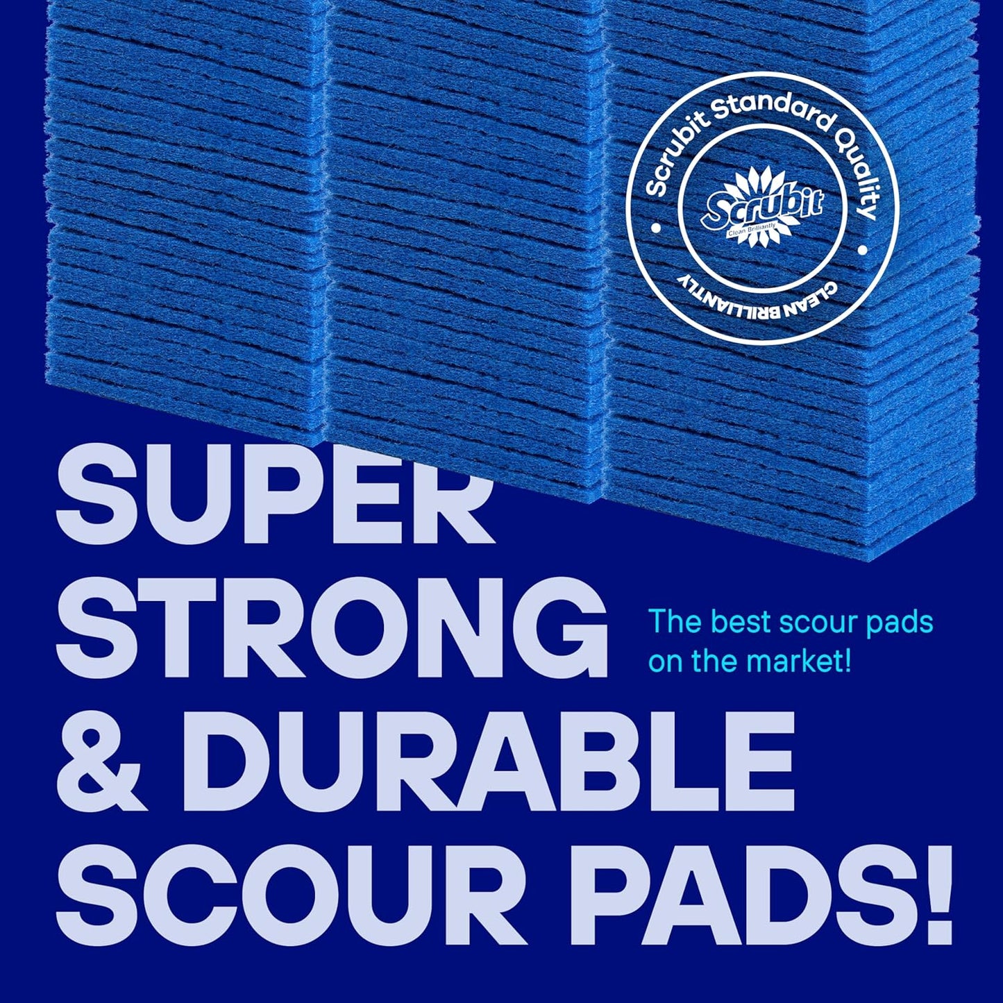 SCRUBIT 50 Pack Scouring Pad - Heavy Duty Scrub Pads for Cleaning Dishes - Non-Scratch Reusable Scrubbing - Blue