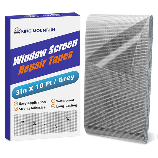 KING MOUNTAIN Grey Window Screen Repair Tape,3inX10FT Heavy Duty Screen Repair Kit for Window Screen and Screen Door,Strong Adhesive & Waterproof Window Screen Patch