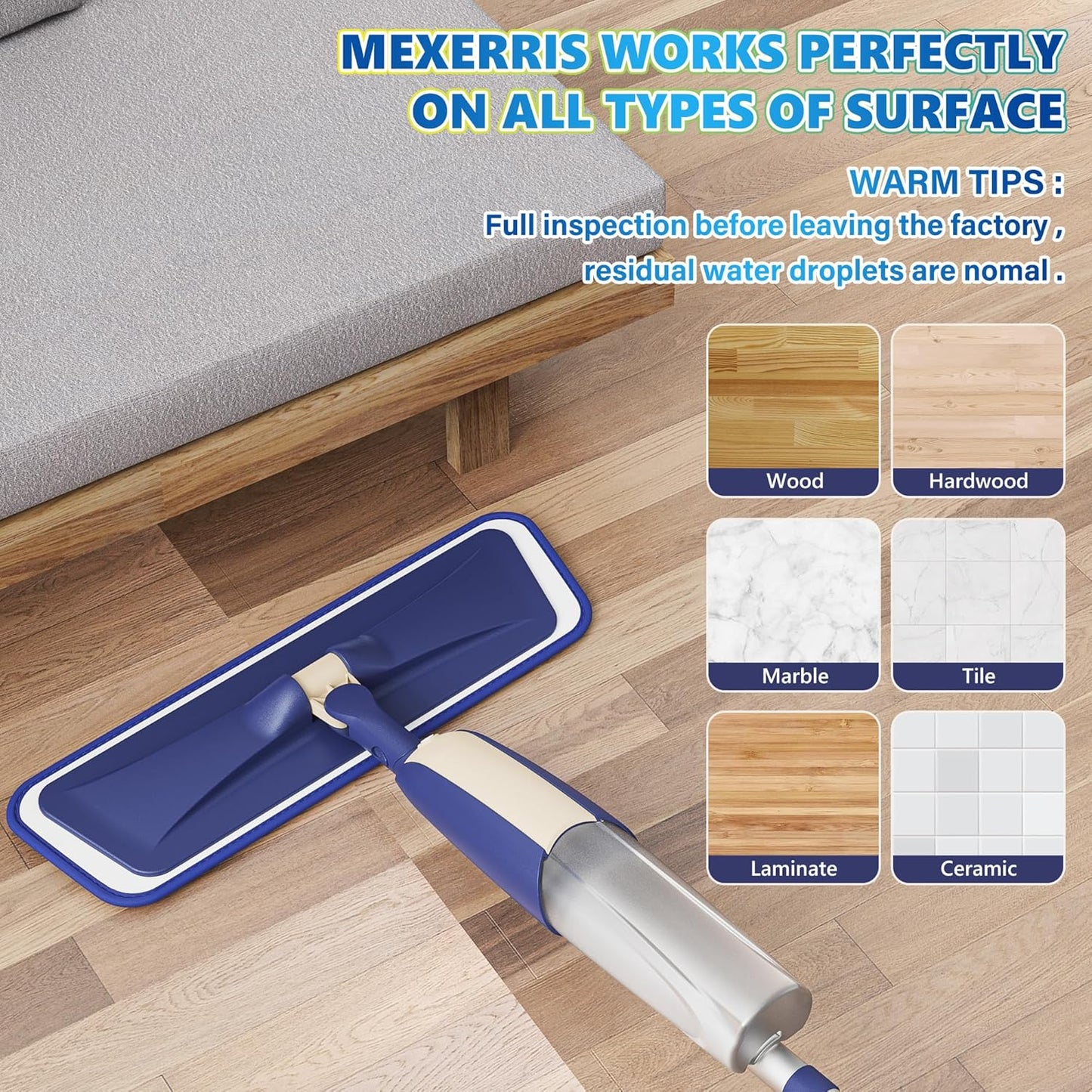 Microfiber Spray Mops for Hardwood Floor Cleaning - MEXERRIS Wet Jet Mops Dry Dust Mop with 3X Washable Pads fit for Swiffer Powermop Floor Mop Flat Mops for Wood Laminate Tile Vinyl Floor Cleaning