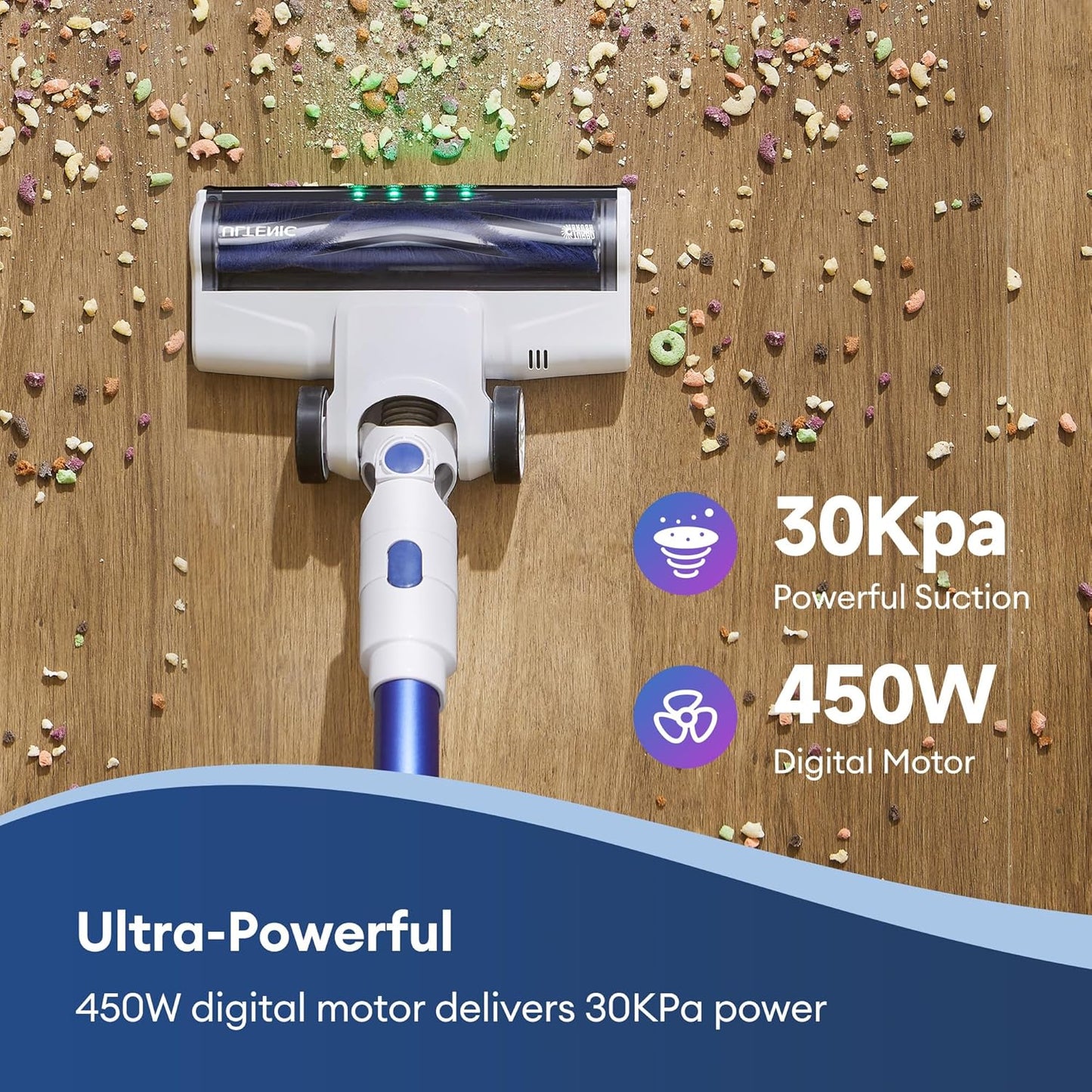 Ultenic U10 Ultra Cordless Stick Vacuum Cleaner, 500W Motor, 45KPa Suction, Max 40mins Runtime, Anti-Tangle Brush, 1L Dustbin Capacity, Stick Vacuum for Home, Pet Hair, Hardwood Floors, and Carpets