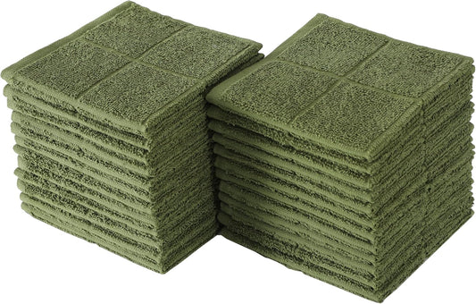 Glynniss Kitchen Dish Cloths Highly Absorbent Dish Rags 100% Cotton Wash Cloths for Washing Dishes (Green, 24)