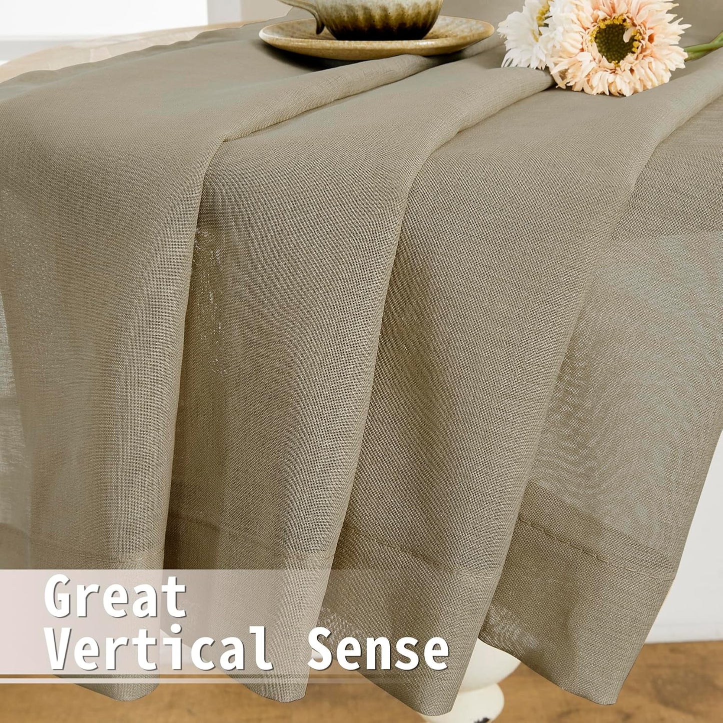 Tollpiz Short Sheer Door Curtain Closet Linen Textured Curtain Sheers Doorway Light Filtering Voile Patio Glass Door Rod Pocket Curtains French Door, 54 x 54 inches Long, Taos Taupe, Set of 1 Panel