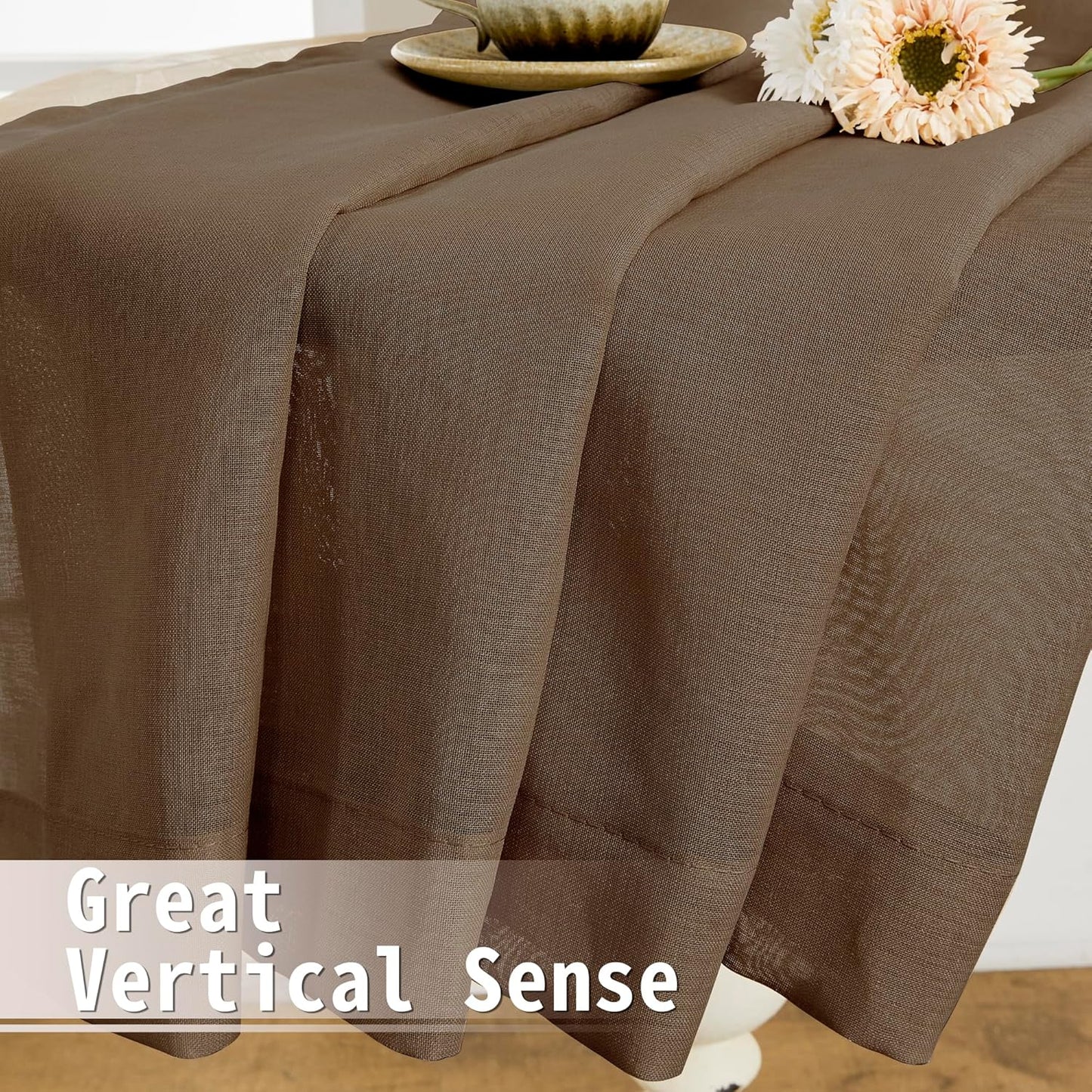 Tollpiz Sheer Door Curtains Closet Linen Textured Curtain Sheers Doorway Light Filtering Voile Patio Glass Door Rod Pocket Curtains French Door, 54 x 80 inches Long, Brown, Set of 1 Panel