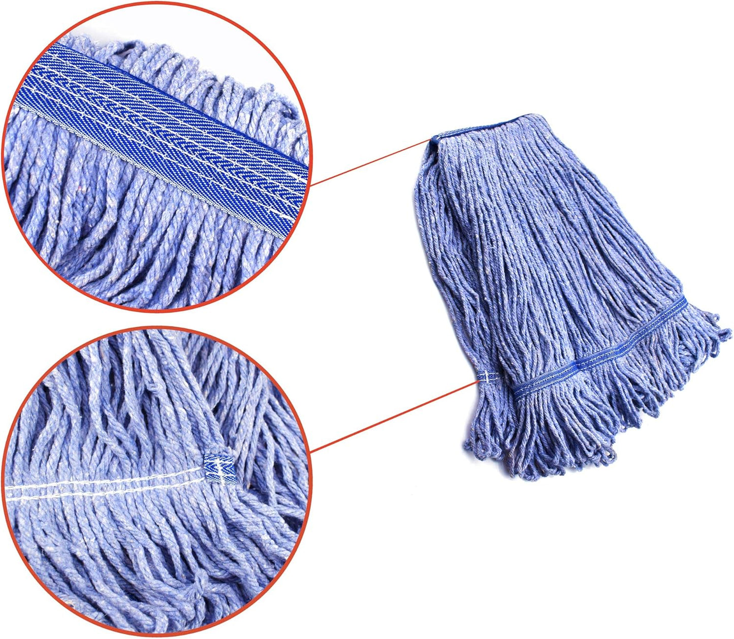 String Mop Heads Replacement Heavy Duty Commercial Grade Blue Cotton Looped End Wet Industrial Cleaning Mop Head Refills (2, Medium)