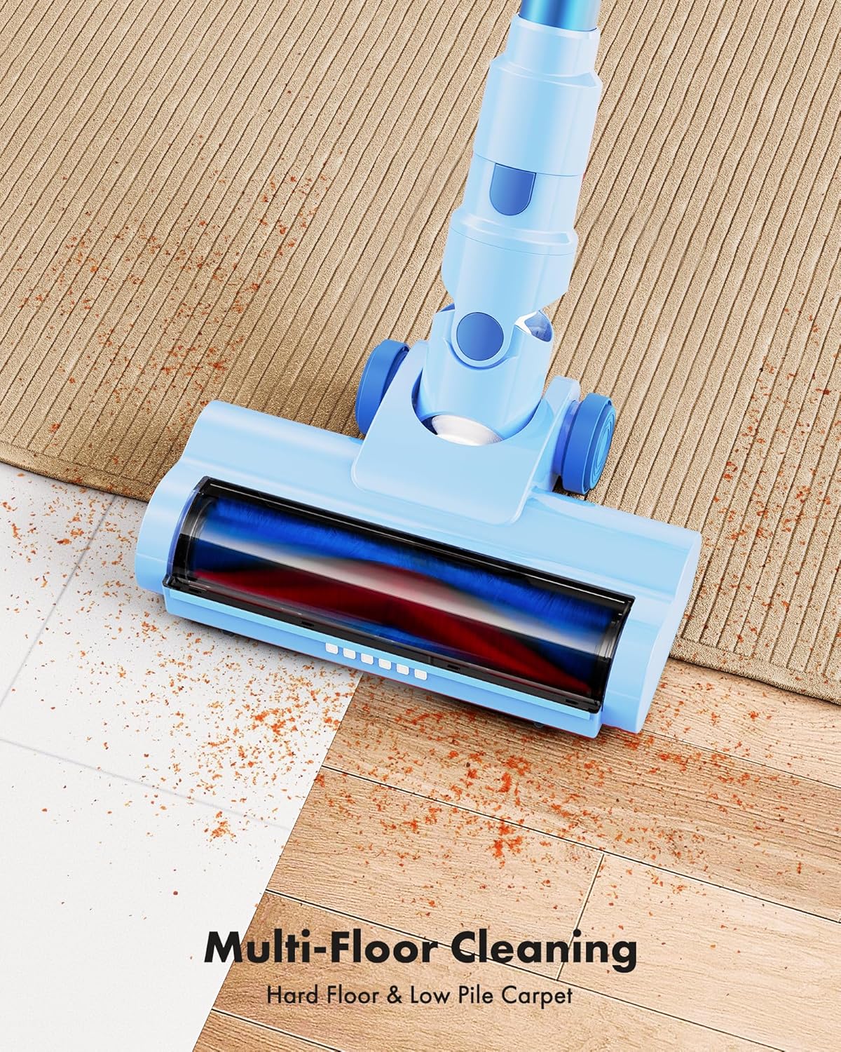 Trucozie Cordless Vacuum Cleaner, 8-in-1 Lightweight Stick Vacuum with 45mins Runtime, Powerful Suction, Rechargeable Cordless Vacuum for Carpet, Tile, Pet Hair, Hardwood Floors, Blue