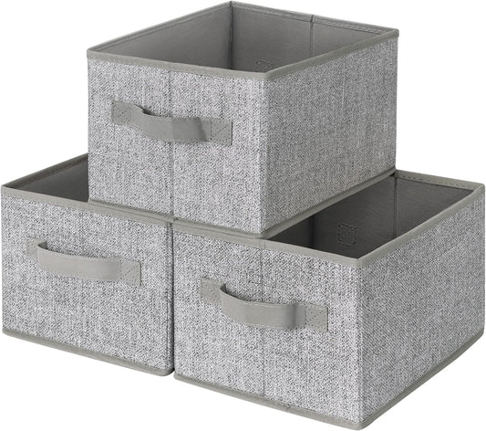 GRANNY SAYS Closet Storage Bins, Storage Baskets for Shelves, Fabric Storage Bins with Handles, Storage Boxes Decorative Containers for Living Room Bookshelf, Gray, Medium, 3-Pack
