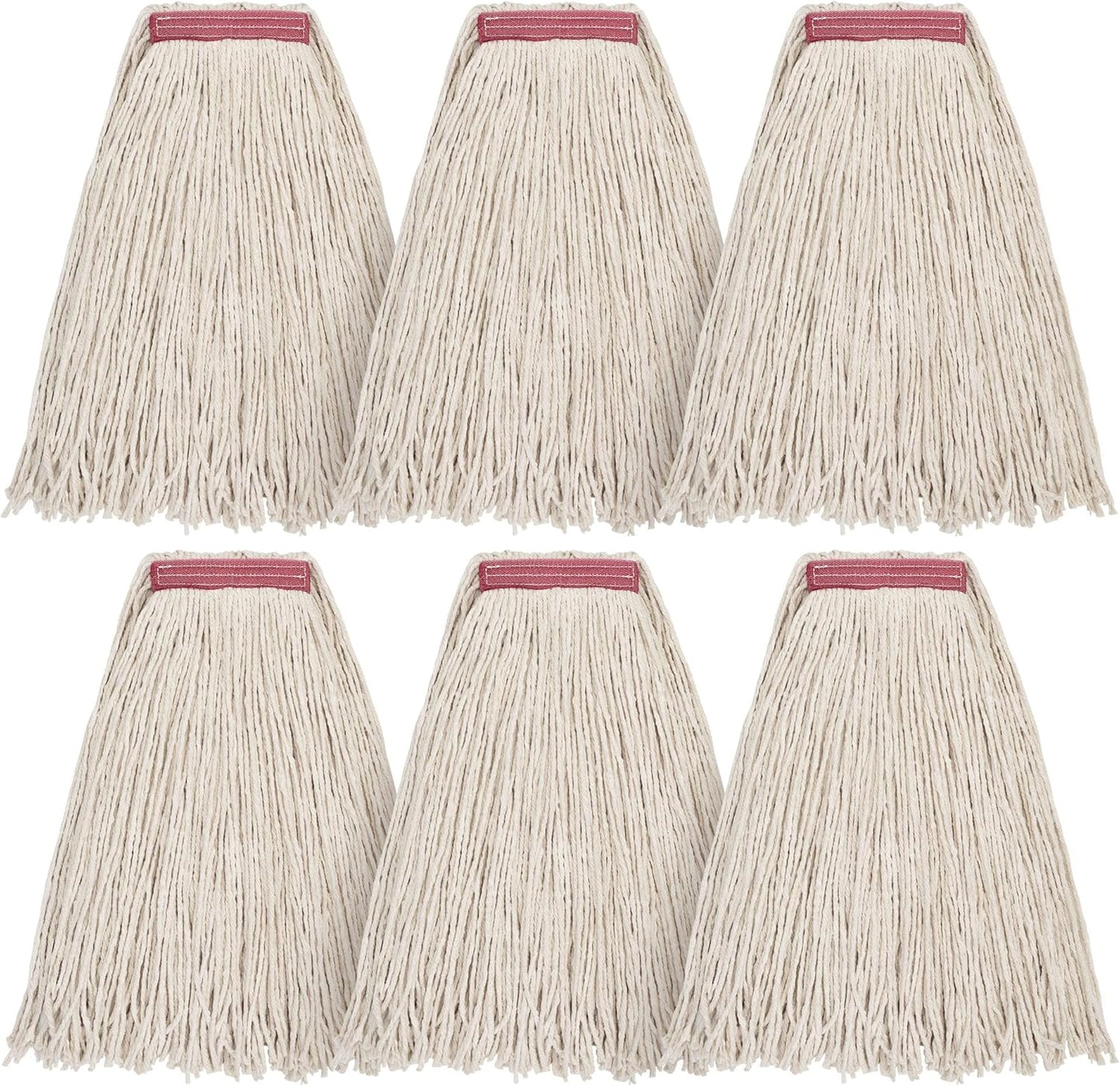 Matthew Cleaning 20oz 6Pack Cotton Floor Mop,Cotton Looped-Open String Heavy Duty String Refills, Universal Headband Blend Material,Mop Head Replacement for Home, Industrial and Commercial Use(White)