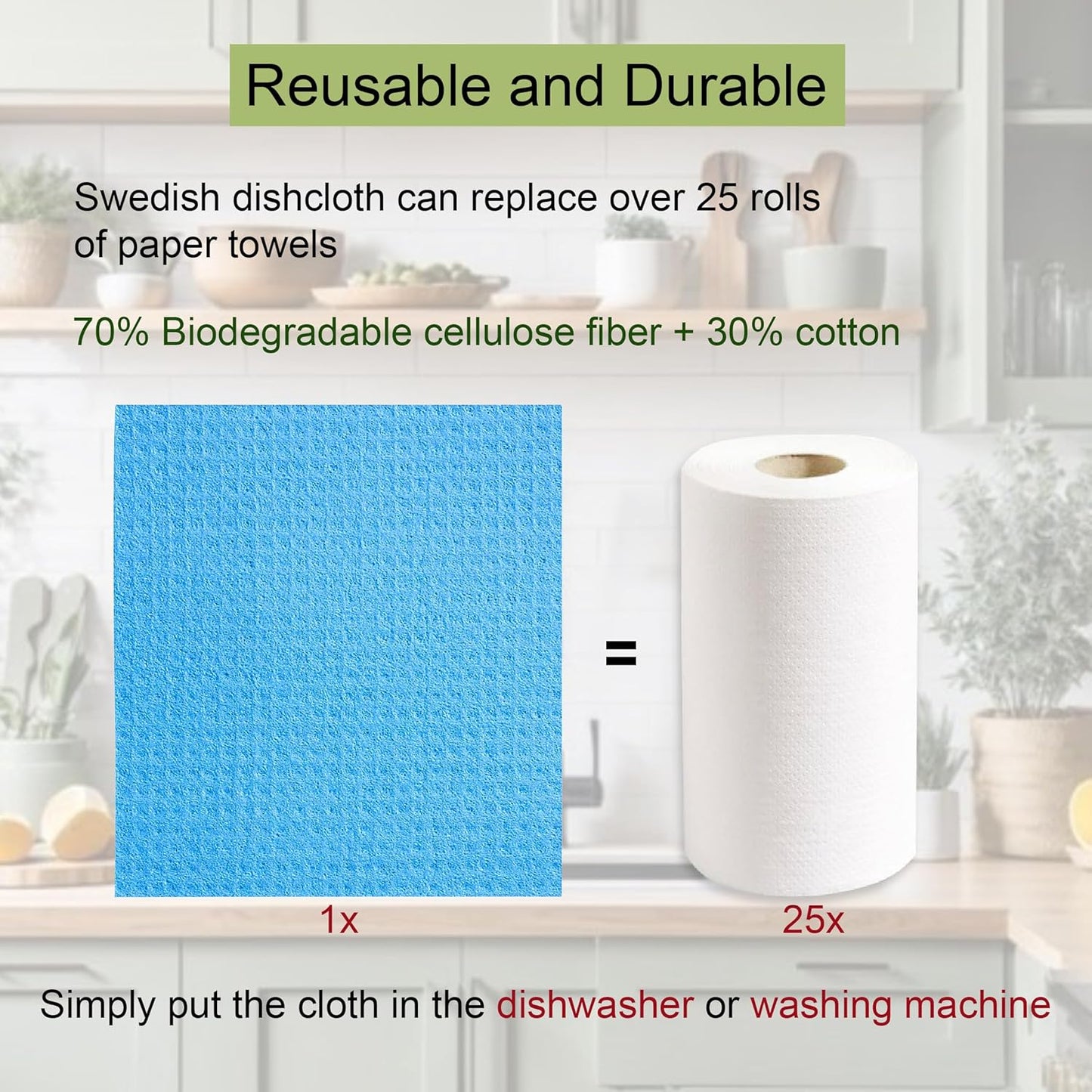 AMOUR INFINI Swedish Dishcloth Cellulose Sponge 8 Pack - No Odor, Resuable and Absorbent Cleaning Cloths for Kitchen, Bathroom, Glass Surface, Furniture (8"x7" Inch - Blue)