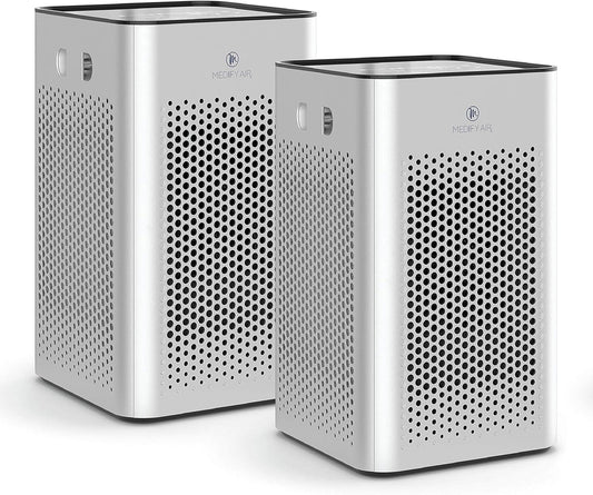 Medify MA-25 Air Purifier with True HEPA H13 Filter | 825 ft² Coverage in 1hr for Allergens, Smoke, Wildfires, Odors, Pollen, Pet Dander | Removal to 0.1 Microns | Silver, 2-Pack