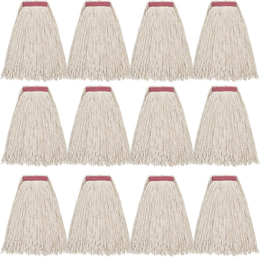 MATTHEW CLEANING 16oz 12Pack Cotton Mop Head Replacement,Cotton Looped-Open String Heavy Duty String Mop Refills, Universal Headband Blend,Floor Cleaning for Home, Industrial and Commercial Use(White)