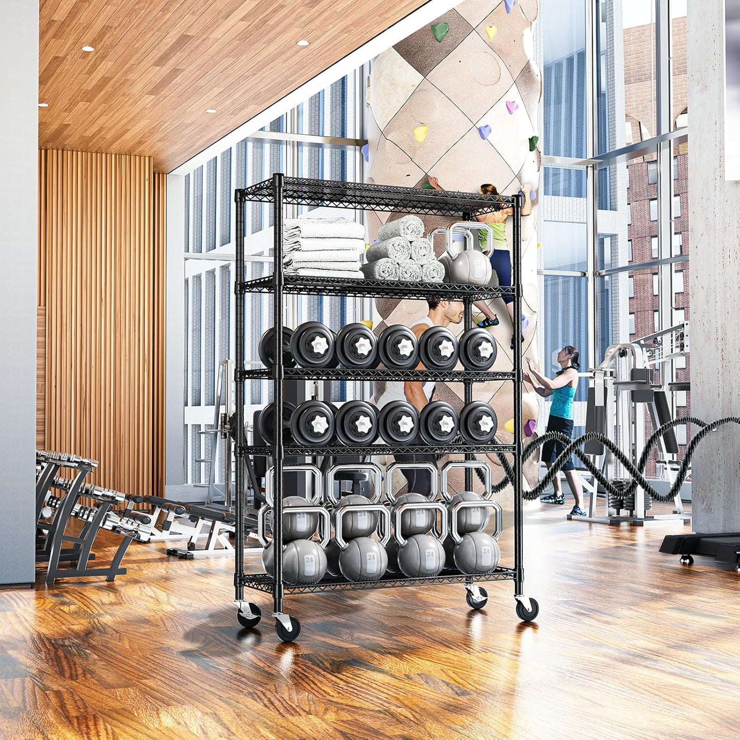 IZEUK Heavy Duty Garage Shelving, 5 Tier Wide Metal Storage Shelf Rack, Adjustable Utility Organizer for Basement, Warehouse, Garage, Black, 23.6" D x 53.1" W x 73.6" H