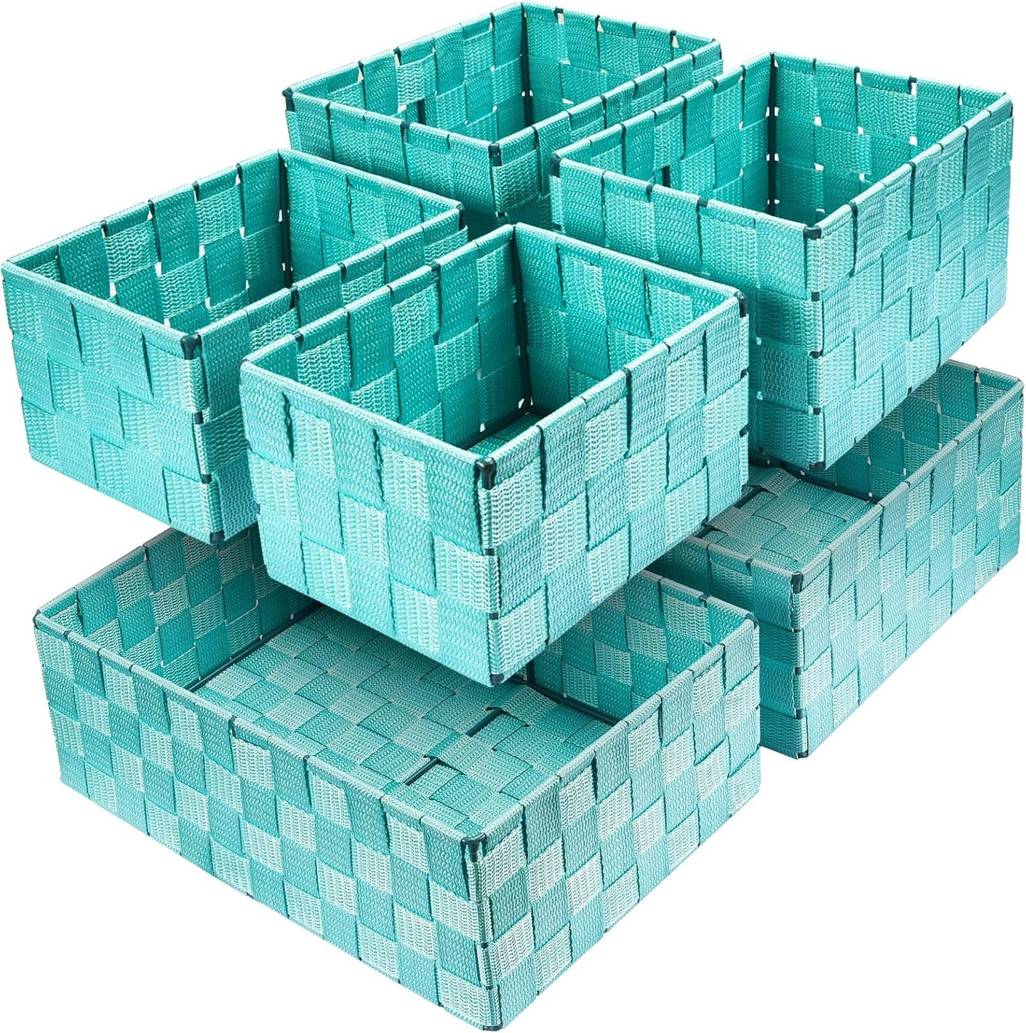 Woven Storage Baskets, Storage Bins, Cube Basket Container Baskets Storage Boxes Organizers for Clothes /Shelves/ Closet, Set of 6 (Aqua)
