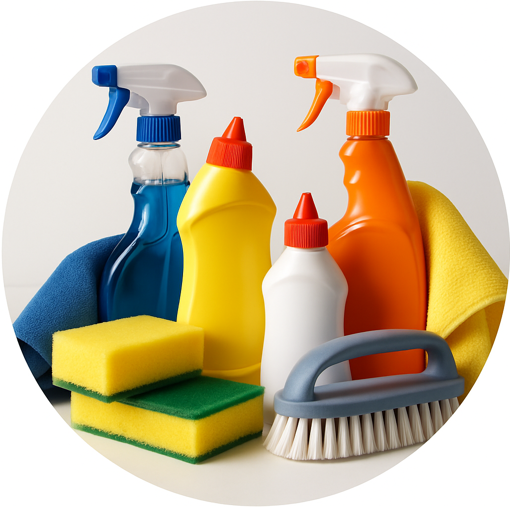 circle photo of cleaning supplies, make it a real photo